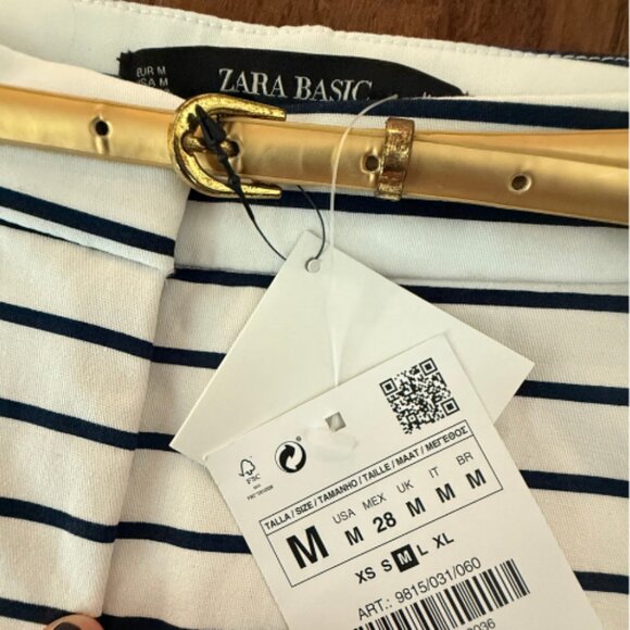 ZARA BASIC striped shorts with Gold Belt - Picture 1 of 2